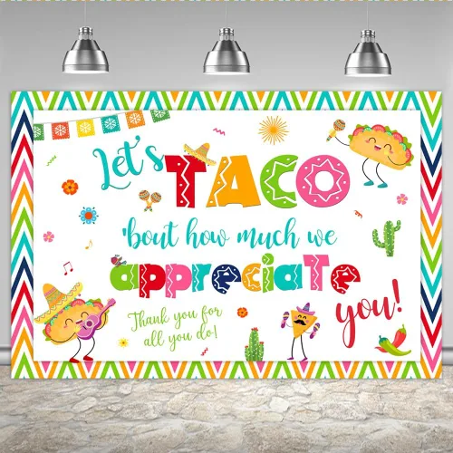 Miniatura 7 de Lofaris Fondo de 5 x 3 pies con texto en inglés "Thank You for All You Do Let's Taco Bout How Much We Apreciate You