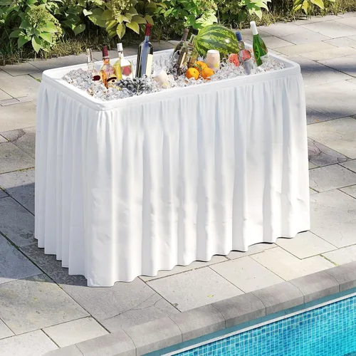 Miniatura 2 de Giantex Mesa enfriadora de hielo plegable, mesa de barra fría para exteriores de 46 pulgadas con drenaje, cubo plegable y falda extraíble a juego