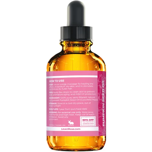 Miniatura 4 de Aceite de semillas de calabaza por Leven Rose - 100% orgánico, natural para el crecimiento del cabello e hidratante para piel seca, 2 oz