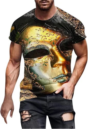 Camisetas Carnaval Mardi Gras Hombre Camisetas estampadas Manga Corta Cuello Redondo Camisetas Divertidas Bonitas Fiesta