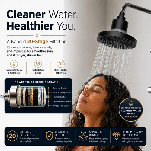 Miniatura 2 de Cabezal de ducha filtrado para agua dura, cabezal de ducha de alta presión con filtro de 20 etapas, elimina el cloro y los metales pesados, mejora