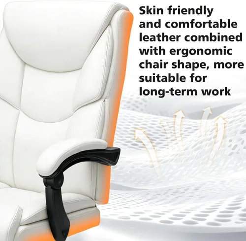 Miniatura 5 de WAILOR Silla de oficina de 400 libras con reposapiés, silla de oficina reclinable grande y alta con soporte lumbar, silla de computadora de piel