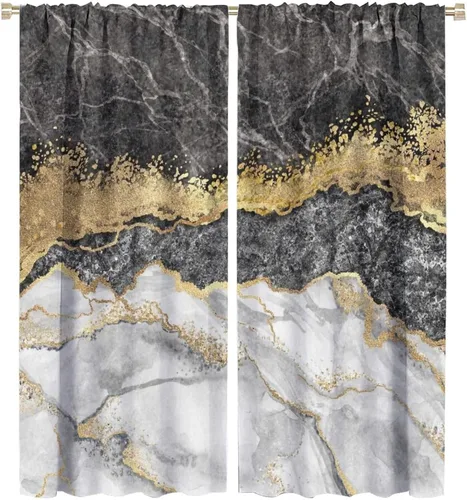 Miniatura 9 de Cortinas opacas con diseño de mármol blanco y dorado, para el Día del Padre, cortinas opacas para dormitorio, sala de estar, juego de 2 paneles, 52