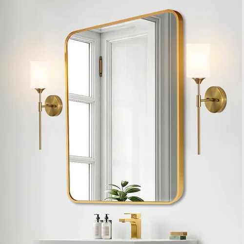 Miniatura 2 de BYOLIIMA Juego de 2 apliques de pared dorados con pantallas cilíndricas blancas de vidrio, luminarias modernas de pared para tocador de baño