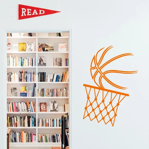Miniatura 2 de Calcomanía de vinilo para pared, pelota de baloncesto y aro, 21 x 14 pulgadas, diseño positivo y divertido para el hogar, habitación de los niños
