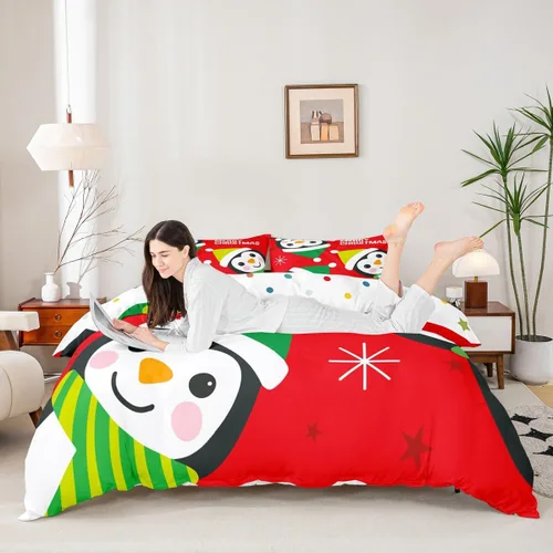 Miniatura 2 de Juego de funda de edredón para niños de Feliz Navidad, tamaño King, juego de ropa de cama de pingüinos de dibujos animados, animales árticos