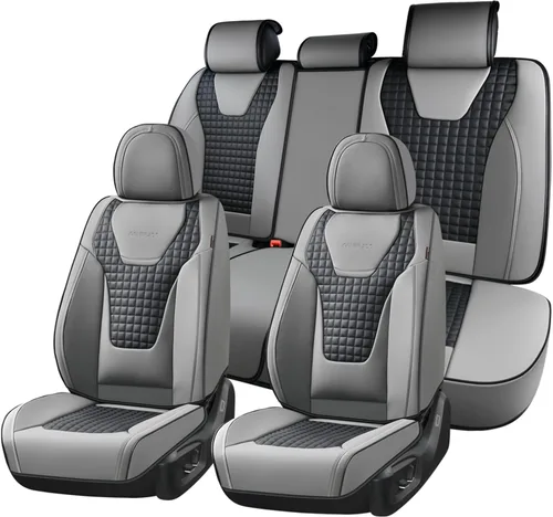 Miniatura 32 de Coverado Fundas de asiento de automóvil, juego completo de fundas de asiento de cuero sintético, fundas protectoras de asiento de lujo, ajuste Rojo
