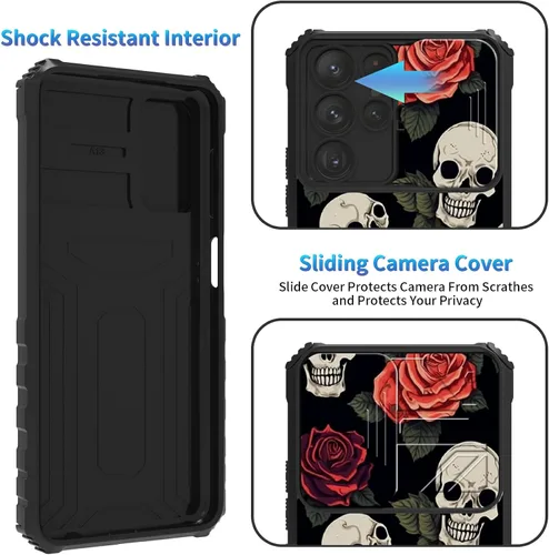 Miniatura 201 de Funda para Samsung Galaxy S22 Ultra 5G, Galaxy S22 Ultra con cubierta de cámara deslizante, funda resistente de doble capa con función atril Black