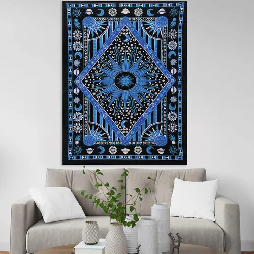 Miniatura 2 de THE ART BOX Tapiz de Mandala del Sol y la Luna del Zodiaco Estético – Colgante Celestial de Algodón para Pared, Decoración de Hogar Indie 77x102 cm