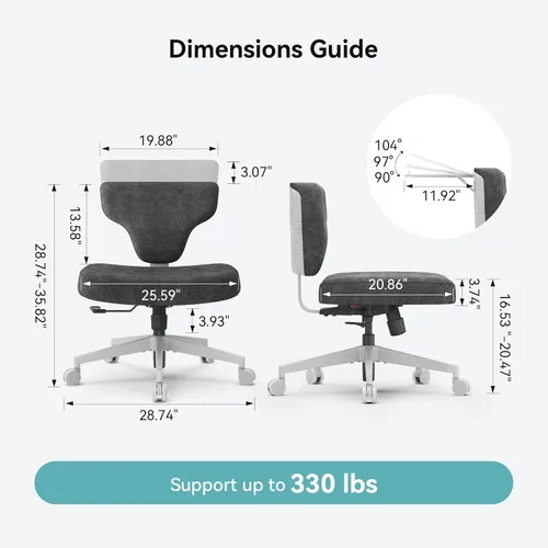 Miniatura 2 de Silla de oficina Newtral Criss Cross con patas cruzadas con bandeja oculta, asiento extra ancho sin brazos cómodo para escritorio y computadora