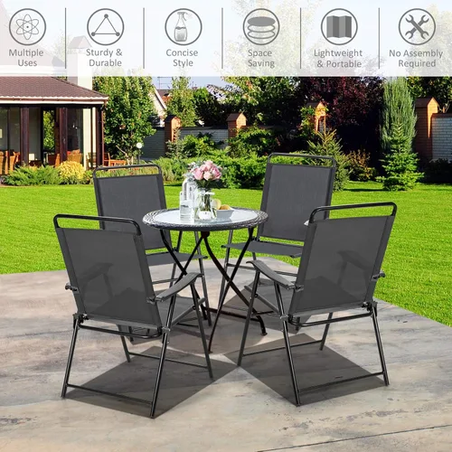 Miniatura 9 de S AFSTAR Juego de 4 sillas de patio plegables para exteriores, con reposabrazos curvados y respaldo alto, ideal para jardín, campamento, patio