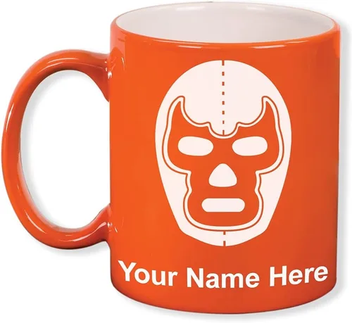Miniatura 7 de LaserGram Taza de café redonda de cerámica de 11 oz, máscara de Luchador, grabado personalizado incluido (negro)