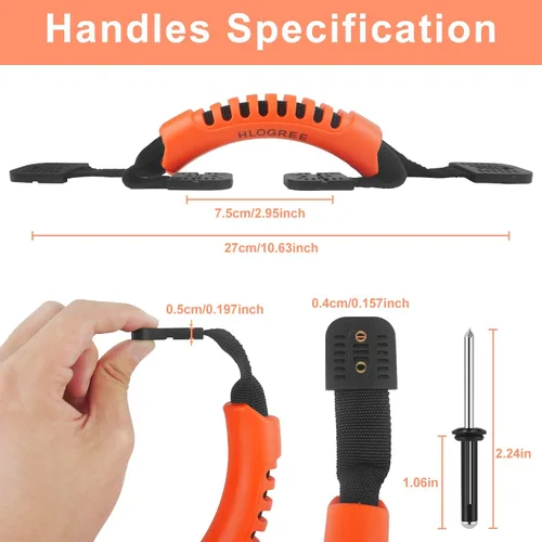 Miniatura 2 de HLOGREE Paquete de 2/4 asas para kayak, mango de transporte de kayak con remaches, asas de repuesto para kayak, asas de kayak para Naranja - 4 asas