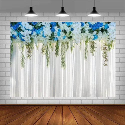 Miniatura 4 de Sendy Cortinas de fondo de pared de flores blancas de 10 x 7 pies para fiestas, fondo de fotografía, boda, despedida de soltera, baby shower
