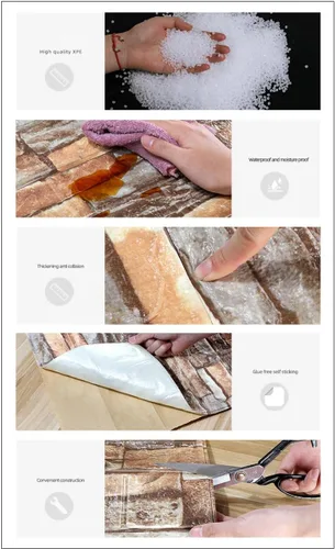 Miniatura 3 de ECYC Ltd Paneles de pared de espuma de ladrillo 3D de 13.78 x 30.31 x 0.18 pulgadas, paneles de papel tapiz de espuma autoadhesivos, calcomanías