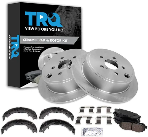 Miniatura 12 de TRQ Kit de pastillas de freno y rotor Posi trasero premium con zapatas de estacionamiento para camión GM SUV