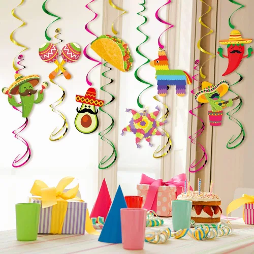 Miniatura 4 de 14 piezas de decoraciones de fiesta mexicana colgantes espirales colgantes, decoraciones colgantes de Cinco de Mayo, decoraciones de fiesta de Let's