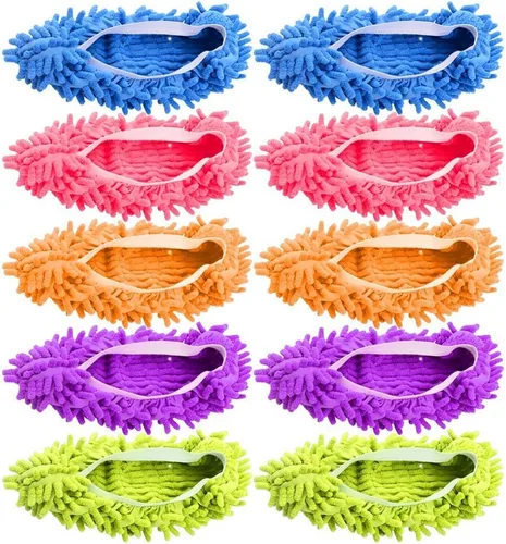 10 unidades, 5 pares de pantuflas para trapeador, multifunción, fibra de chenilla, lavable, para limpiar el suelo, para baño, oficina, cocina,
