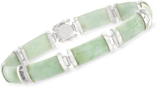 Miniatura 3 de Ross-Simons - Pulsera de buena fortuna de jade en plata de ley