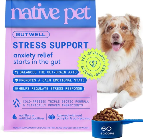 Native Pet GutWell - Suplemento calmante para aliviar la ansiedad y aliviar la ansiedad del perro, promueve el bienestar emocional, regula la