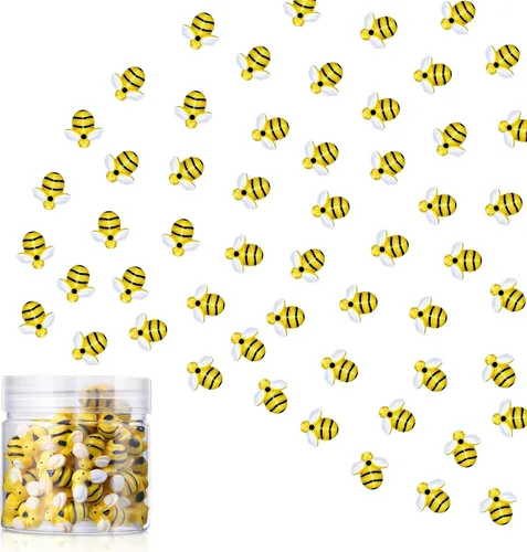 Hicarer 45 piezas de abejas pequeñas, decoración de fiesta, decoración de fiesta, adorno en forma de abeja de resina de miel con caja de