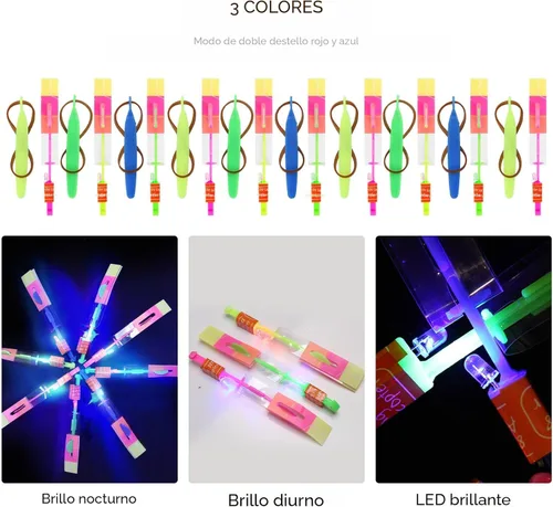 Miniatura 5 de lpvoqpth Juego de 25 juegos de LED voladores, 25 tirachinas + 25 helicópteros brillantes, 50 piezas, juguete volador para exteriores, suministros