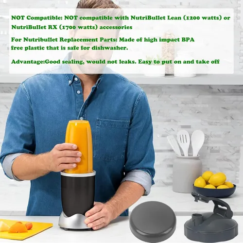Miniatura 4 de 2 piezas de repuesto para licuadora Nutribullet tapas, 1 tapa plana y 1 tapa abatible para llevar Nutribullet de 600 W y 900 W 18/24/32 onzas