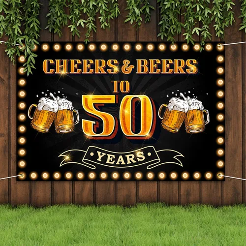 Miniatura 5 de Cartel de "Cheers and Beers to 50 Years", fondo de feliz cumpleaños 50 para hombres y mujeres, fotografía, cumpleaños, aniversario, fiesta