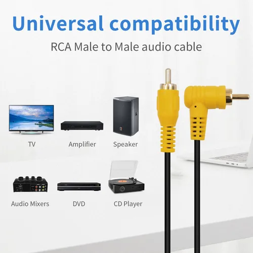 Miniatura 3 de Duttek Cable RCA de ángulo recto de 5 pies/4.9 ft, estéreo de 90 grados macho a macho con puerto chapado en oro 4K para amplificadores, cine