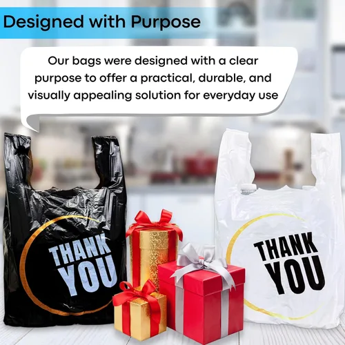 Miniatura 2 de YoYoRain 1000 bolsas de agradecimiento, bolsas tipo camiseta, bolsas de plástico blancas (500 unidades), bolsas de plástico negras (500 unidades)