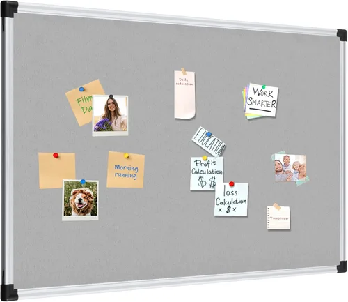 Miniatura 2 de XBoard Tablero de anuncios de tela gris de 48 x 36 pulgadas Tablero de anuncios de tela montado en la pared, tablero de anuncios plateado