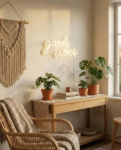 Miniatura 2 de DECANIT Letrero de neón blanco cálido Good Vibes, letreros de neón LED de 16.1" x 8.3" para decoración de pared, luces de neón estéticas alimentadas