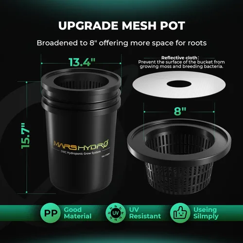 Miniatura 4 de Sistema de cultivo hidropónico Mars Hydro DWC de 5 galones de cultivo de agua profunda con bomba de aire de 8W, manguera de aire multiusos, piedra