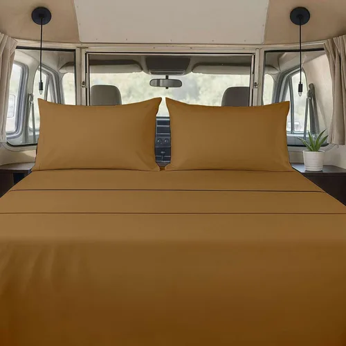 Miniatura 14 de Juego de sábanas de 4 piezas tamaño matrimonial para caravanas (53 x 75), color gris claro, bolsillo profundo para colchones de 15 pulgadas, Gris