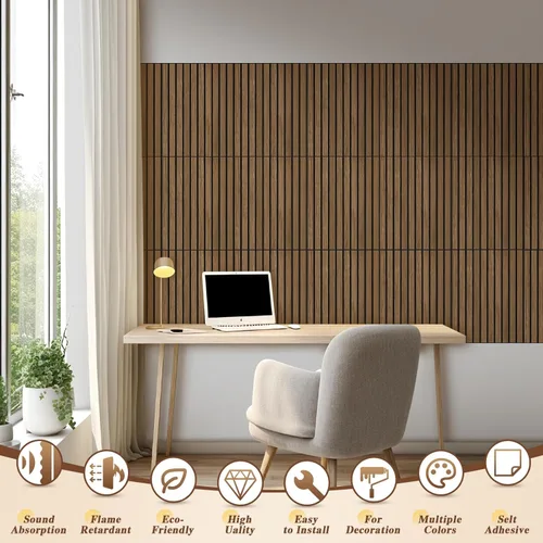 Miniatura 4 de Paquete de 12 paneles acústicos de pared, cubren 16 pies cuadrados – 16 x 12 x 0.4 pulgadas, paneles autoadhesivos de nogal insonorizados
