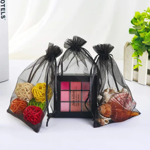 Miniatura 4 de 100 bolsas de papel de regalo de 4 x 6 pulgadas, color negro, tela de tul transparente, bolsas reutilizables con cordón para regalos de baby shower