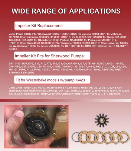 Miniatura 7 de Kit de reparación de impulsor de bomba de agua Reemplazo para Sherwood 10615K-SHW para Volvo Penta 835874 Impulsor de bomba de enfriamiento