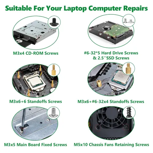 Miniatura 6 de 165 piezas de kit de tornillos para computadora para reparación de laptop y PC - Tornillos PCIe NVMe M.2, tuercas de separación, kit de tornillos