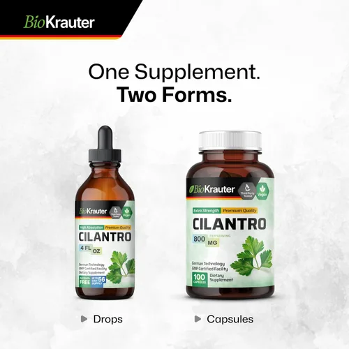 Miniatura 8 de BIO KRAUTER® Cilantro for Detox Cleanse - Cápsulas veganas de cilantro (polvo de hoja de cilantro) 800 mg por porción - Suplemento natural