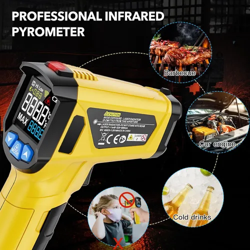 Miniatura 7 de Pistola Termómetro Infrarrojo - INSTRODOTS Termómetro Láser Digital con Emisividad Ajustable y Valor Máximo, Termómetro de Superficie sin Contacto