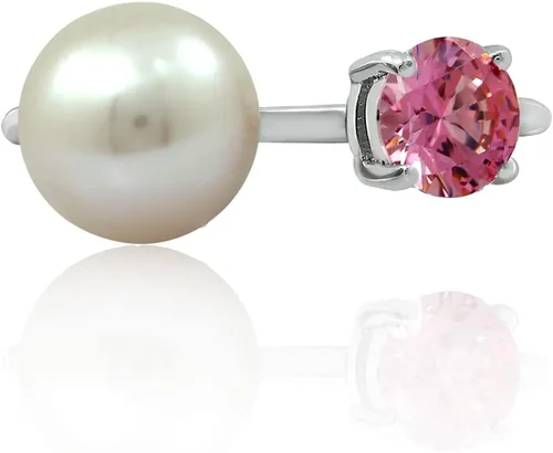 Miniatura 6 de Tienda Essentials Platinum Plated Sterling Silver Infinite Elements Cubic Zirconia Freshwater Pearl Ring (previously Tienda Collection)