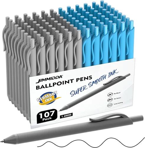 Bolígrafos al por mayor, paquete de 107 bolígrafos de tinta negra y azul, punta media de 1.0 mm, retráctiles al por mayor para escritura suave,