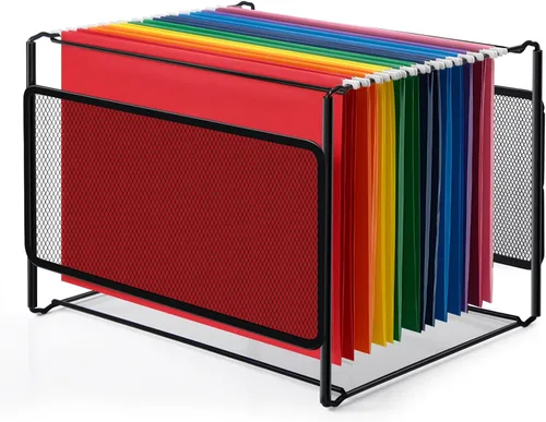 Comix Organizador de archivos colgante, organizador de carpetas de archivos de tamaño carta con malla de metal, caja de almacenamiento de carpetas