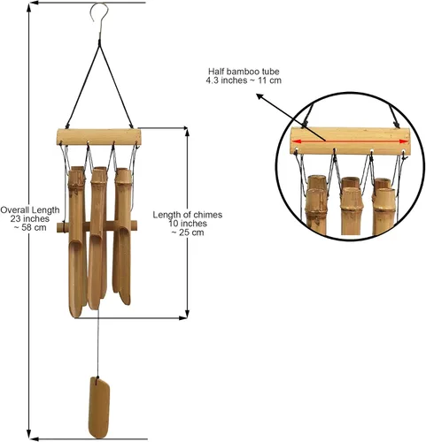 Miniatura 4 de Carillón de viento de bambú para exteriores, 6 pequeños tubos de campana de bambú para decoración del hogar al aire libre o interior, sonido