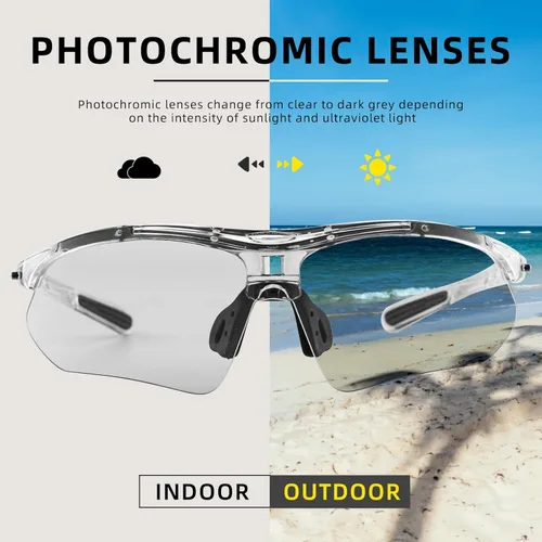 Miniatura 3 de ROCKBROS Photochromic Sports Sunglasses Mens Pickleball Glasses Cycling Glasses MTB Sunglasses, with Removable Elasctic Band Gris