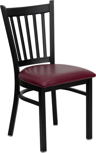 Miniatura 3 de BizChair Silla de restaurante de metal con respaldo vertical negro - Asiento de vinilo burdeos