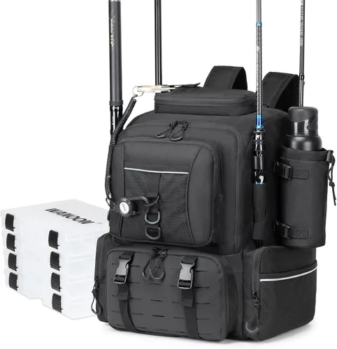Miniatura 11 de WANOON Mochila de pesca, bolsa de aparejos, con cajas de aparejos. Bolsa de pesca grande, materiales fuertes