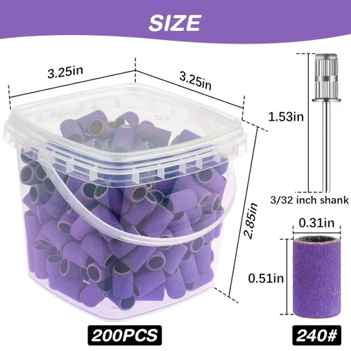 Miniatura 7 de Bandas de lijado para taladro de uñas de grano 240, bandas de lijado de uñas extremadamente finas, 200 bandas de lijado profesionales moradas y 2