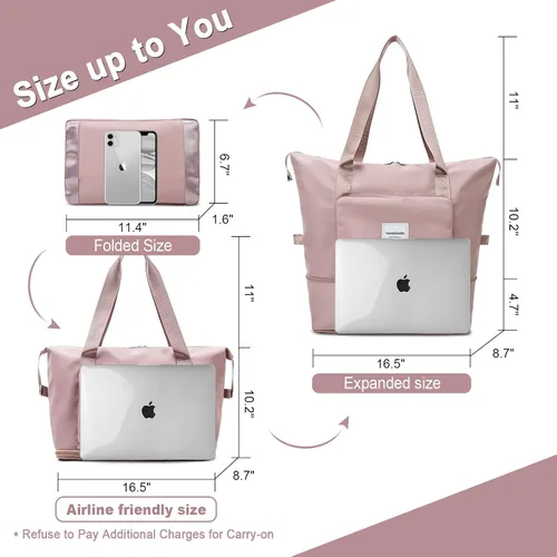 Miniatura 2 de WOOMADA Bolsa de viaje plegable, bolsas de fin de semana para mujer, bolsa de mano con espacio expandible, bolsas de transporte para aviones