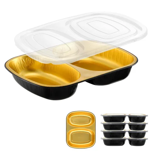Miniatura 10 de Bandejas ovaladas de papel de aluminio con tapas a presión (paquete de 5) Recipiente reutilizable de servicio pesado 2 veces más grueso de 25